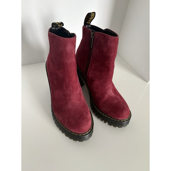 Doc Martens Size 7 Magdalena Suede Leather Ankle Boots 4" Heels Burgundy Wine - Picture 8 of 12